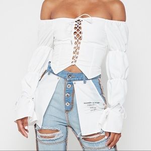 Peasant Lace Up Top White Shirt Street